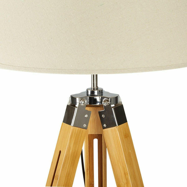 Large Tripod Floor Lamp Linen Shade Modern Light Bamboo Vintage Wooden Retro.