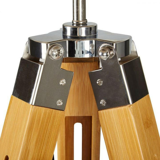 Large Tripod Floor Lamp Linen Shade Modern Light Bamboo Vintage Wooden Retro.