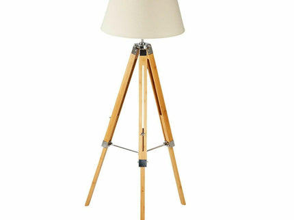 Large Tripod Floor Lamp Linen Shade Modern Light Bamboo Vintage Wooden Retro.
