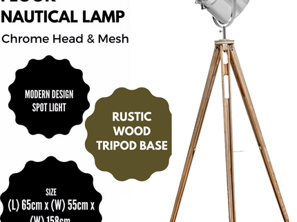 Nautical Tripod Floor Lamp Search Light Modern Chrome Head with Mesh.