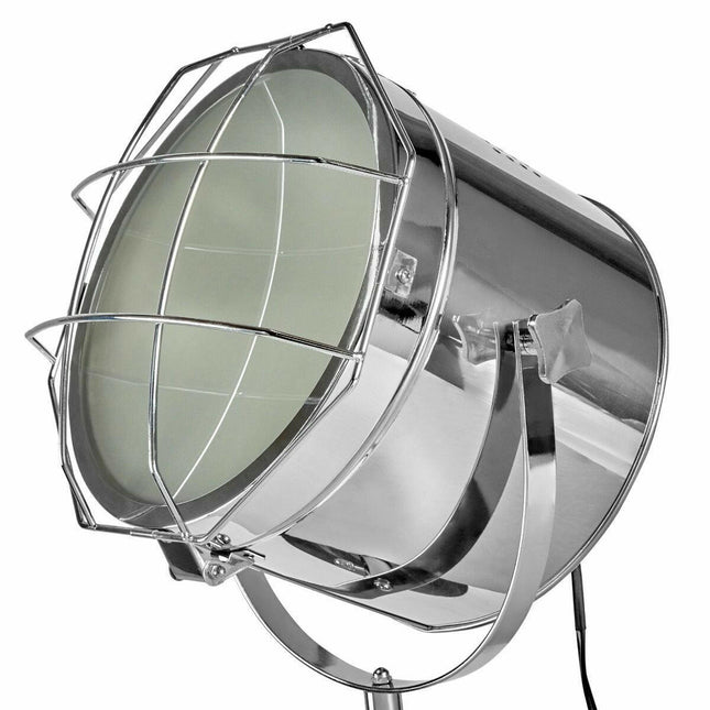 Nautical Tripod Floor Lamp Search Light Modern Chrome Head with Mesh.