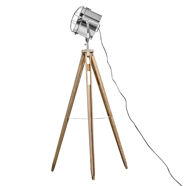 Nautical Tripod Floor Lamp Search Light Modern Chrome Head with Mesh.