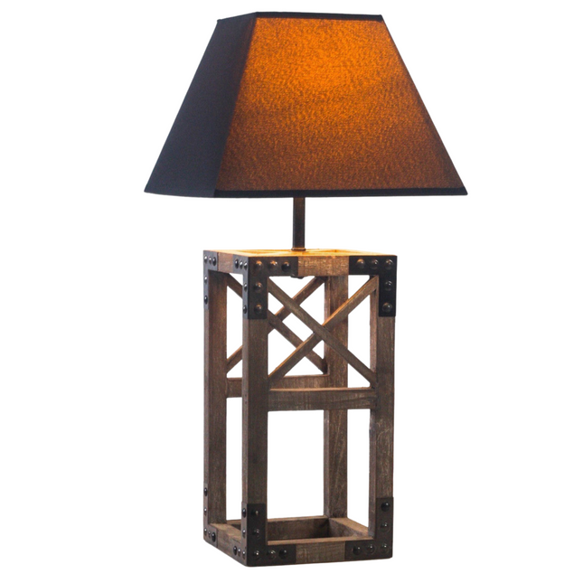 Designer Wooden TABLE LAMP Modern Rustic Geo Industrial Retro Desk Light.