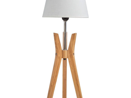 Bamboo Tripod Table Lamp Desk Modern Rustic Geo Light with Linen Shade.