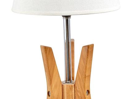 Bamboo Tripod Table Lamp Desk Modern Rustic Geo Light with Linen Shade.