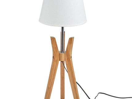 Bamboo Tripod Table Lamp Desk Modern Rustic Geo Light with Linen Shade.