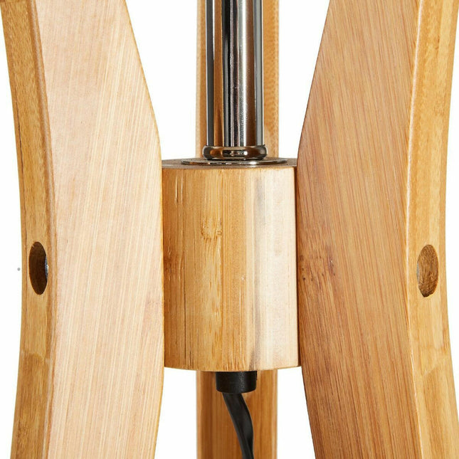 Large Bamboo Tripod Floor Lamp Linen Shade Modern Vintage Wooden Scandi.