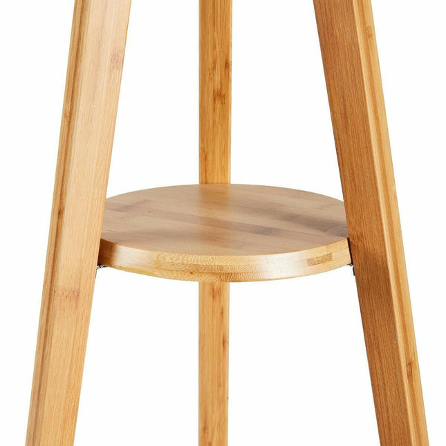 Large Bamboo Tripod Floor Lamp Linen Shade Modern Vintage Wooden Scandi.
