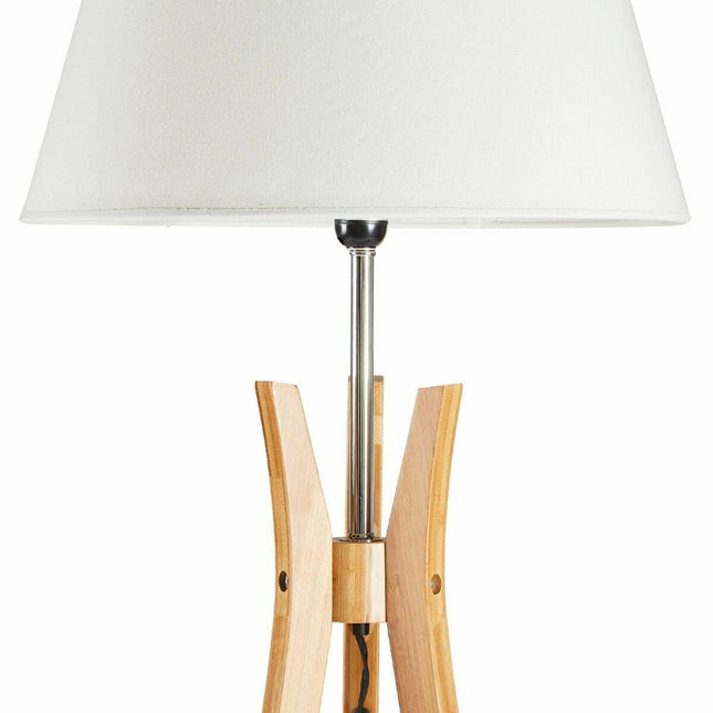 Large Bamboo Tripod Floor Lamp Linen Shade Modern Vintage Wooden Scandi.