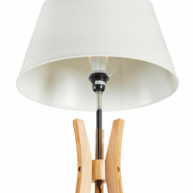 Large Bamboo Tripod Floor Lamp Linen Shade Modern Vintage Wooden Scandi.