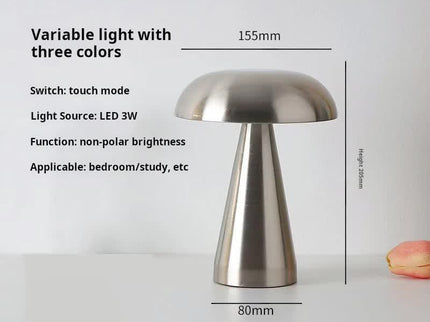 Silver Modern Mushroom Table Lamp Minimalist Metal Design for Home and Office.