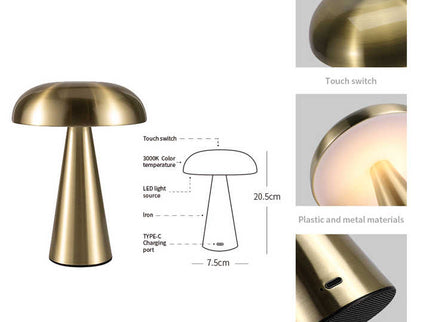 Bronze Color Modern Mushroom Table Lamp Minimalist Metal Design for Home and Office.
