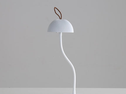 Corrugated White Lamp Cap Elegant Curved Stem Mushroom Desk Lamp Adjustable LED Table Light.