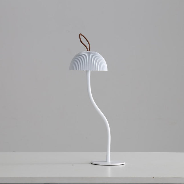 Corrugated White Lamp Cap Elegant Curved Stem Mushroom Desk Lamp - Adjustable LED Table Light