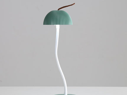Corrugated Green Lamp Cap Elegant Curved Stem Mushroom Desk Lamp Adjustable LED Table Light.