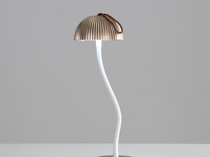 Corrugated Gold Lamp Cap Elegant Curved Stem Mushroom Desk Lamp Adjustable LED Light.