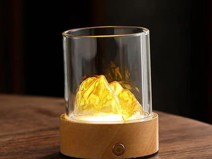 Gold LED Glass Night Light with Mountain Design, USB Rechargeable