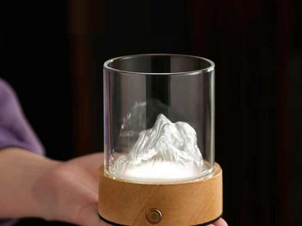 Gold LED Glass Night Light with Mountain Design, USB Rechargeable