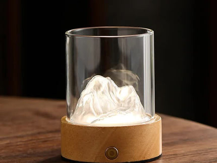 Silver LED Glass Night Light with Mountain Design, USB Rechargeable