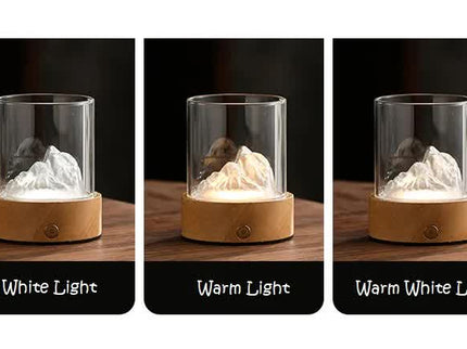 Pink LED Glass Night Light with Mountain Design, USB Rechargeable