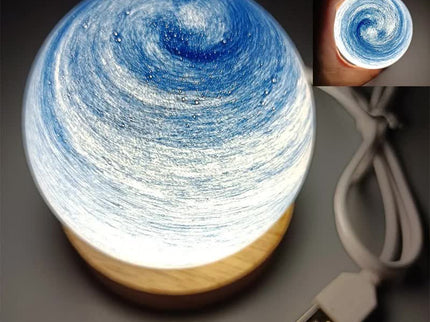 Starry Sky LED Planet Night Light with Wooden Base, USB Rechargeable