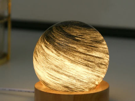 Starry Sky LED Planet Night Light with Wooden Base, USB Rechargeable