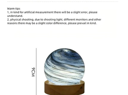 Starry Sky LED Planet Night Light with Wooden Base, USB Rechargeable
