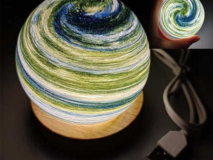 Aurora LED Planet Night Light with Wooden Base, USB Rechargeable