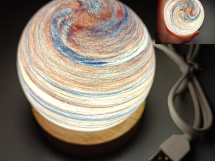 Evening Glow LED Planet Night Light with Wooden Base, USB Rechargeable