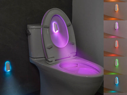 LED Motion Sensor Toilet Night Light - 8-Color Adjustable Glow with Modern Design.