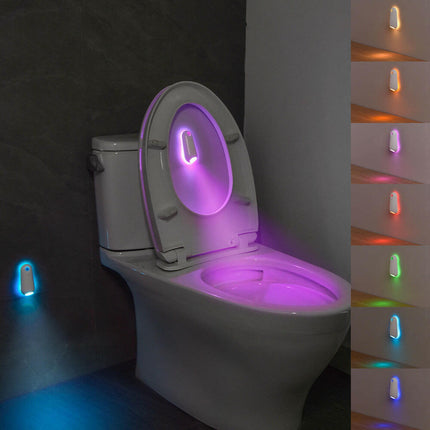 LED Motion Sensor Toilet Night Light - 8-Color Adjustable Glow with Modern Design.