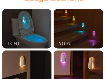LED Motion Sensor Toilet Night Light - 8-Color Adjustable Glow with Modern Design.