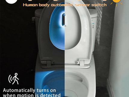 LED Motion Sensor Toilet Night Light - 8-Color Adjustable Glow with Modern Design.
