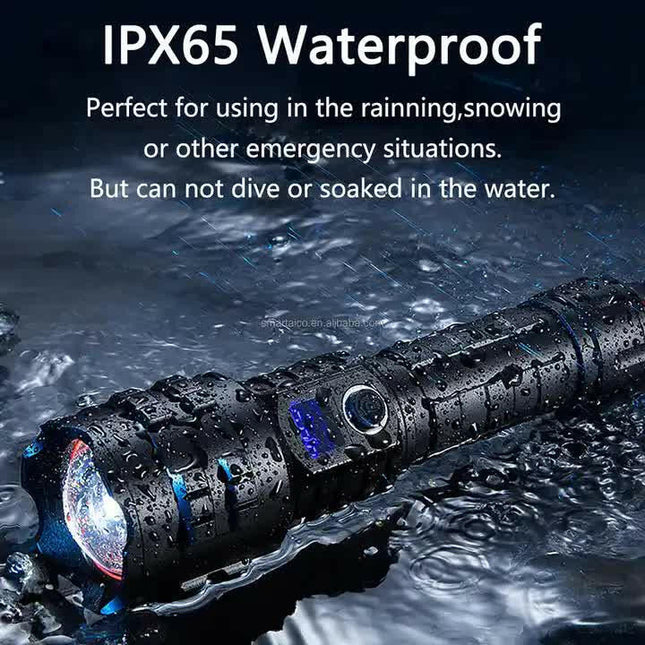 Carton Box LED Self-Defense Flashlight – Rechargeable Type-C Torch with Digital Display for Home Outdoor Use.