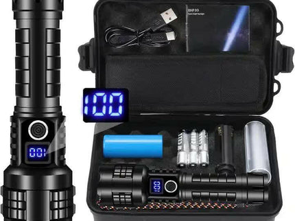 Gift Box LED Self-Defense Flashlight Powerful Rechargeable Type-C Torch with Digital Display.