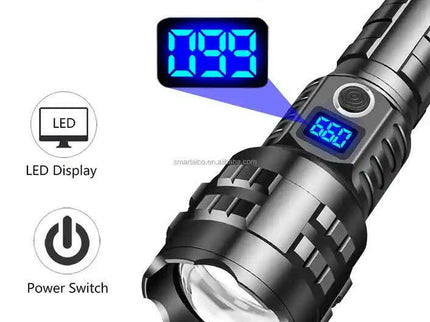 Gift Box LED Self-Defense Flashlight Powerful Rechargeable Type-C Torch with Digital Display.