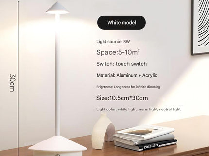 White Modern Minimalist Aluminum LED Mushroom Night Light Creative Bedside Atmosphere Lamp.