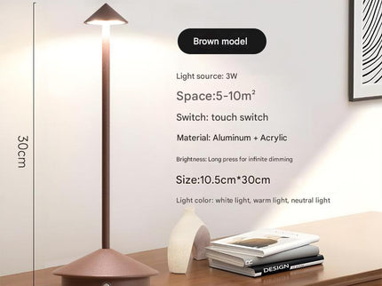 Brown Modern Minimalist Aluminum LED Mushroom Night Light Creative Bedside Atmosphere Lamp for Dining Room and Bedroom.