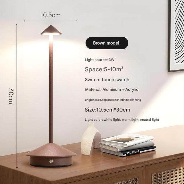 Brown Modern Minimalist Aluminum LED Mushroom Night Light Creative Bedside Atmosphere Lamp for Dining Room and Bedroom.