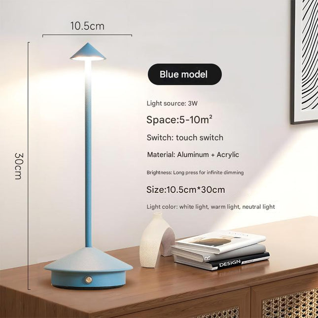 Blue Modern Minimalist Aluminum LED Mushroom Night Light Creative Bedside Atmosphere Lamp for Dining Room and Bedroom.