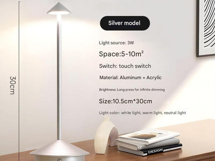 Silver Modern Minimalist Aluminum LED Mushroom Night Light - Creative Bedside Atmosphere Lamp for Dining Room and Bedroom.