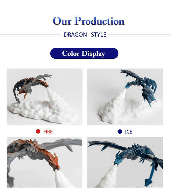Blue Ice Dragon 3D Printed LED Dragon Flame Night Light Unique Decorative Lamp for Desk Bedroom Gift.