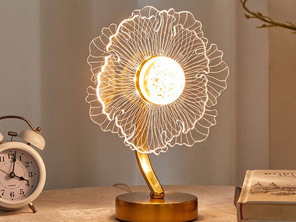 Sunflower Shape Luxury Acrylic Table Lamp Modern USB Night Light Decorative Atmosphere Lamp for Bedroom Living Room Bedside Compact with 3 Color Temperatures.