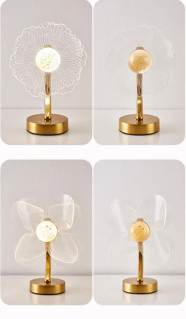 Four Leaf Clover Shape Luxury Acrylic Table Lamp - Modern USB Powered Night Light | Decorative Atmosphere Lamp for Bedroom, Living Room, and Bedside | Compact Design with 3 Color Temperatures