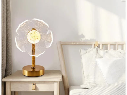 Petal Shape Luxury Acrylic Table Lamp Modern USB Night Light Decorative Atmosphere Lamp for Bedroom Living Room Bedside Compact with 3 Color Temperatures.