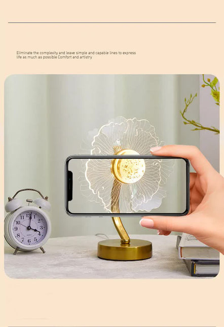 Petal Shape Luxury Acrylic Table Lamp - Modern USB Powered Night Light | Decorative Atmosphere Lamp for Bedroom, Living Room, and Bedside | Compact Design with 3 Color Temperatures