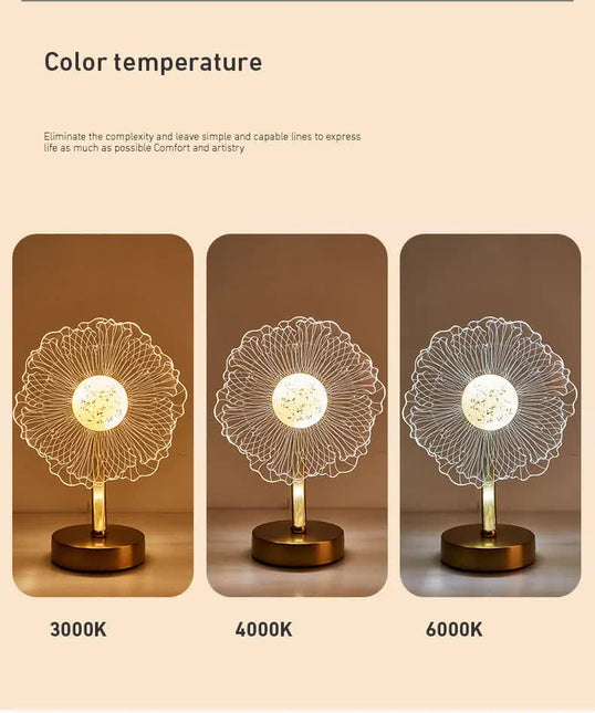 Petal Shape Luxury Acrylic Table Lamp - Modern USB Powered Night Light | Decorative Atmosphere Lamp for Bedroom, Living Room, and Bedside | Compact Design with 3 Color Temperatures