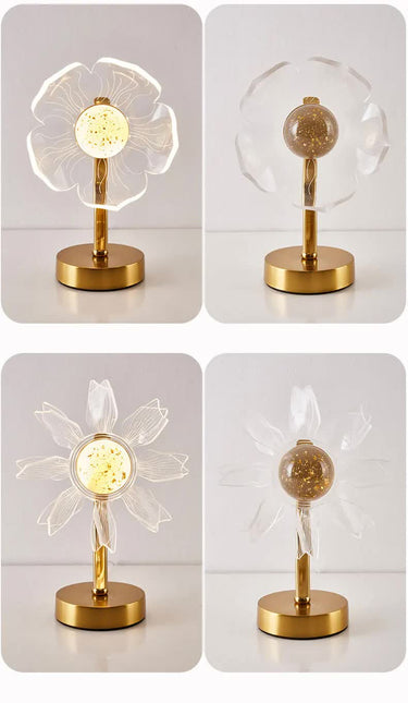 Petal Shape Luxury Acrylic Table Lamp - Modern USB Powered Night Light | Decorative Atmosphere Lamp for Bedroom, Living Room, and Bedside | Compact Design with 3 Color Temperatures