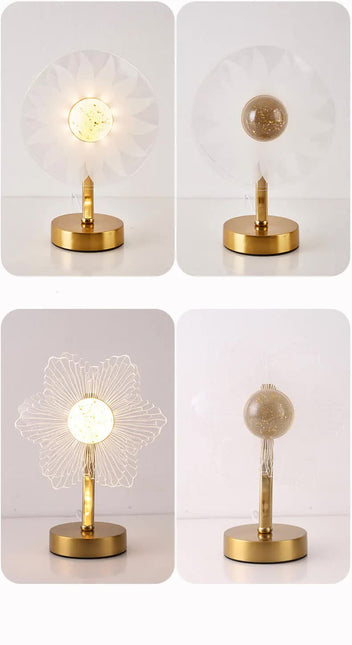 Flower Shape Luxury Acrylic Table Lamp - Modern USB Powered Night Light | Decorative Atmosphere Lamp for Bedroom, Living Room, and Bedside | Compact Design with 3 Color Temperatures