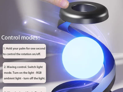 Black 360° Rotating Floating Night Light Wireless Charging Table Lamp 7-Color RGB Atmosphere Light.